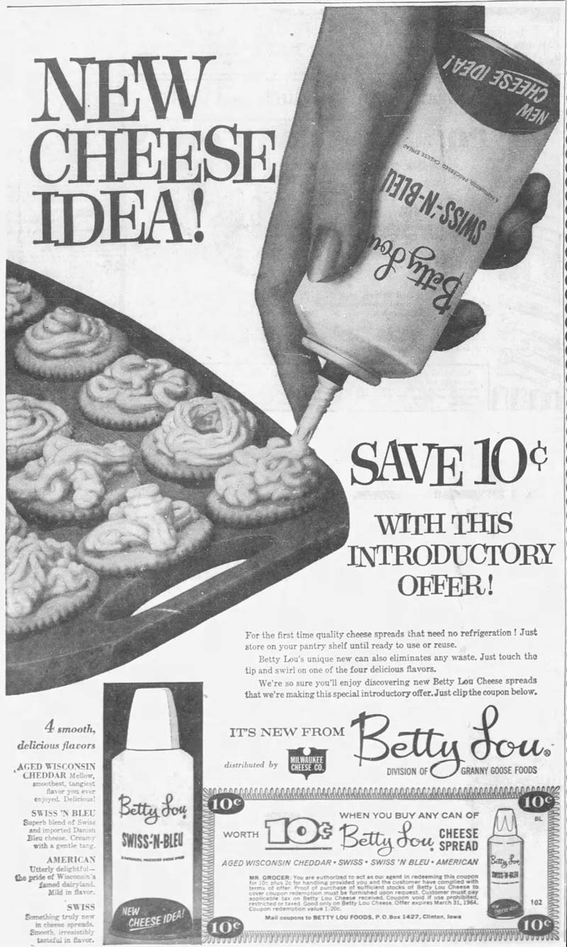 1963 Betty Lou Cheese Spread Ad thumbnail